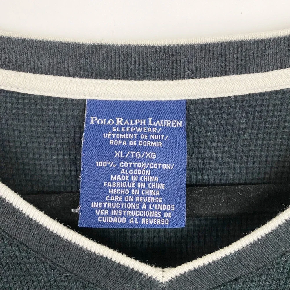 Polo Ralph Lauren Mens Black‎ Waffle Knit Long Sleeve V Neck Sleep Shirt XL